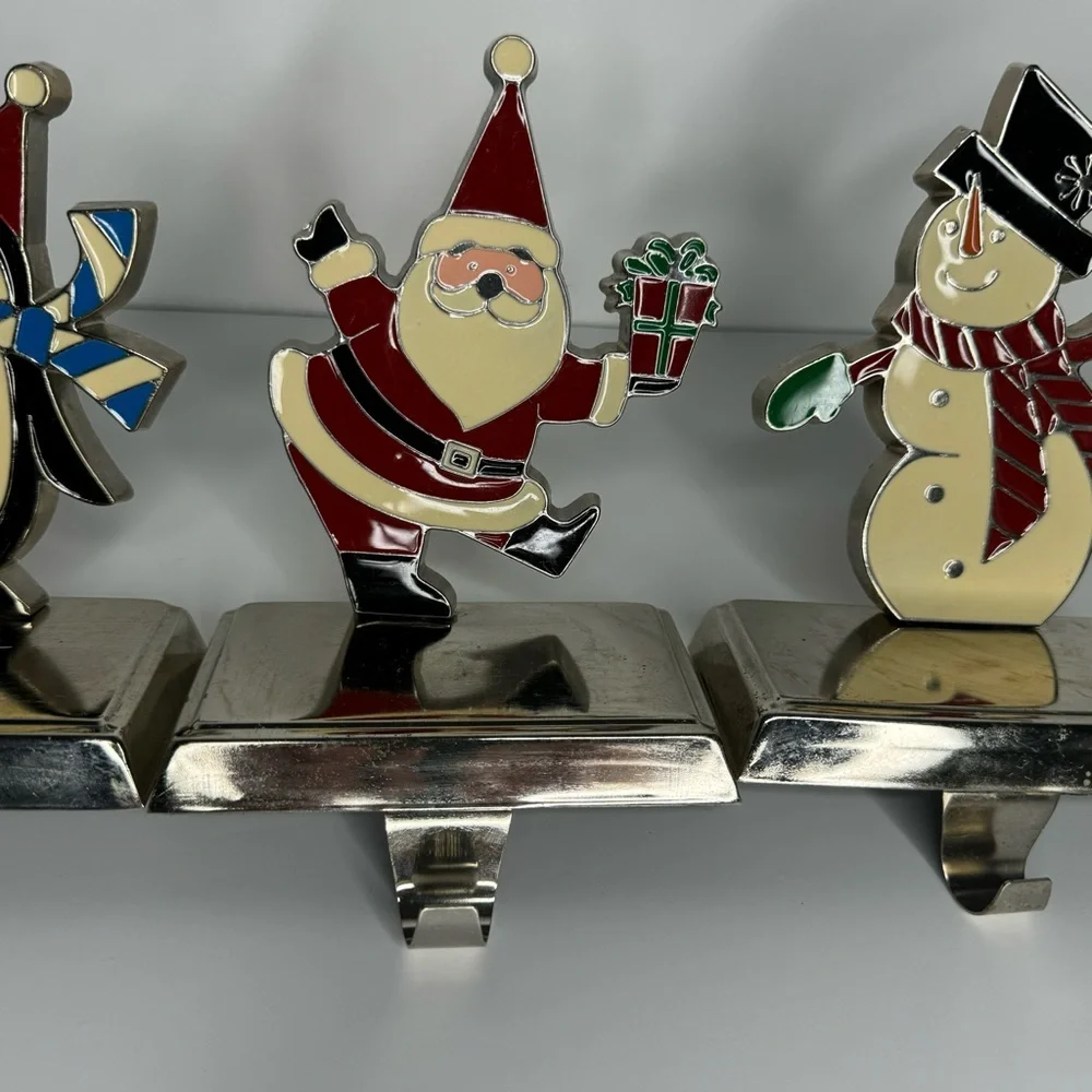 The Christmas Shoppe Metal Stocking Holders Set of 3 Santa Snowman‎ Penguin